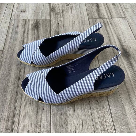 Lauren Ralph Lauren Shoes - Lauren Ralph Lauren Navy and White Striped Espadrille Slingback Sandals
